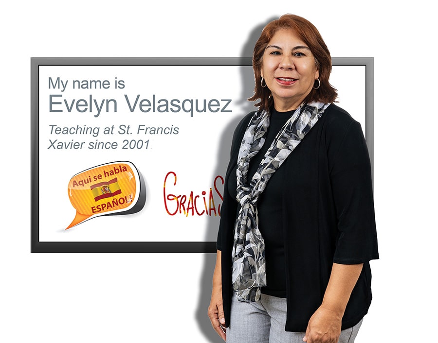 Evelyn Velasquez. Teaching at St. Francis Xavier since 2001.