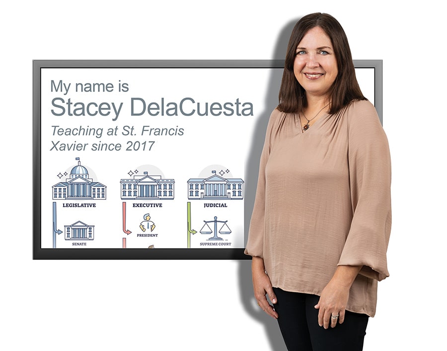 Stacey DelaCuesta. Teaching at St. Francis Xavier since 2017.