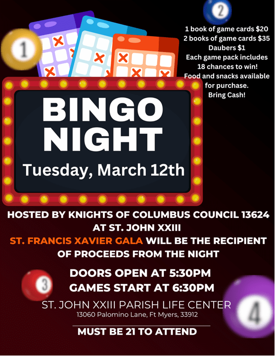 Bingo Night. Tuesday, March 12